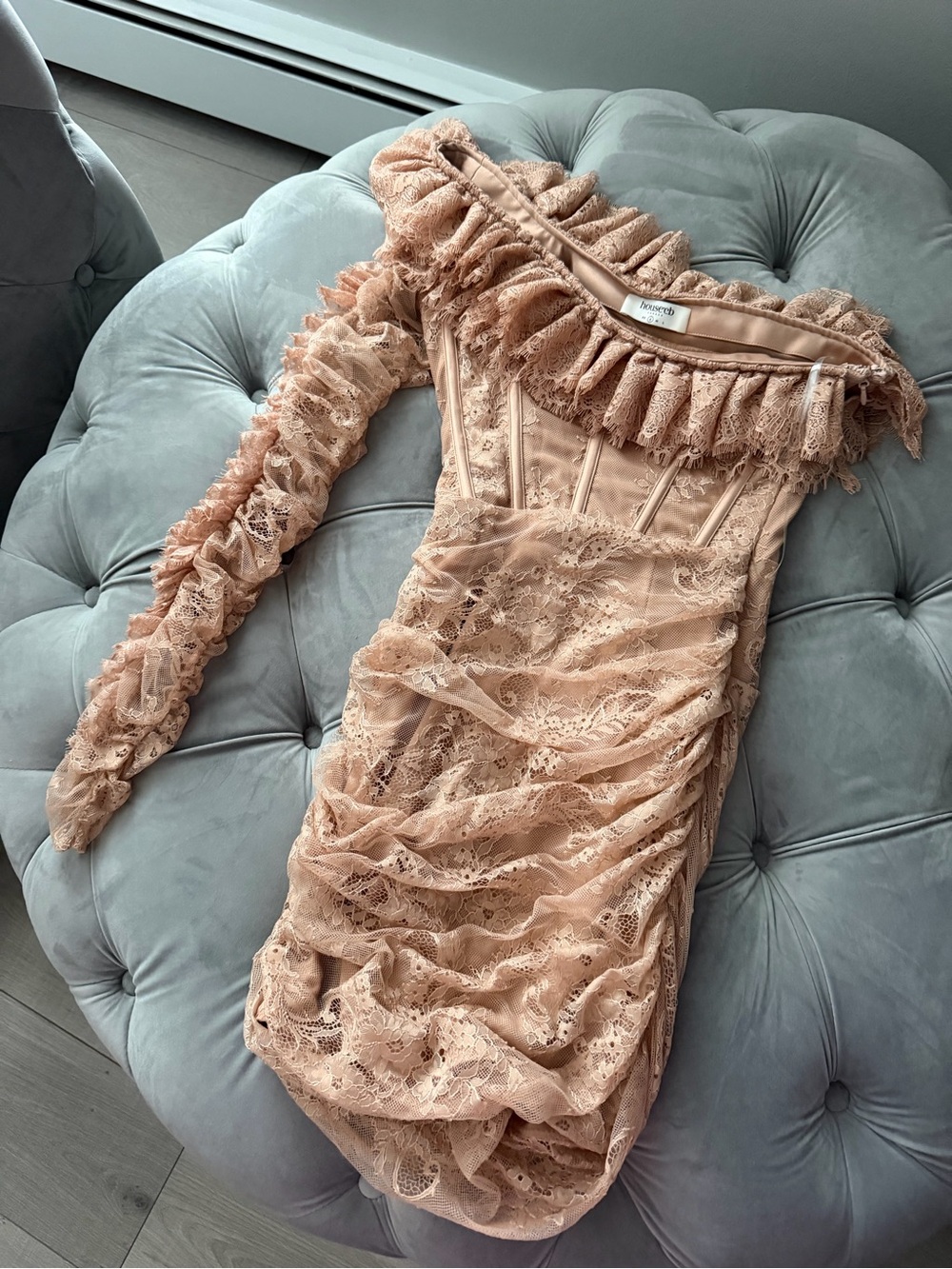 House of CB Blush Lace Ruffle dress